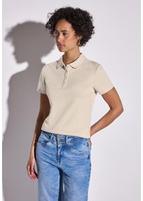 Street One Damen Poloshirtmoonstone sand, casual, Gr. 44, unifarben, Web, 97% Baumwolle, 3% Elasthan, Shirts, aus Baumwolle mit Stretchante
