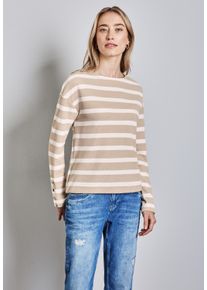 Street One Damen Langarmshirtsheer beige, casual, Gr. 44, gestreift, Stoff, 65% Polyester, 35% Viskose, Shirts, mit U-Boot-Ausschnitt
