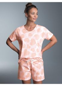 TRIGEMA Damen Schlafanzug "TRIGEMA Kurzer Schlafanzug mit Allover-Herzchen-Muster", Gr. S, weiß, 100% Baumwolle, casual, Homewear-Sets
