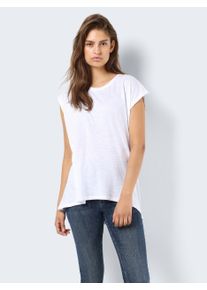 Noisy may Damen Kurzarmshirt "NMMATHILDE S/S LOOSE LONG TOP FWD NOOS", weiß, modisch, Gr. XS, unifarben, Jersey, Obermaterial: 50% Baumwolle, 50%
