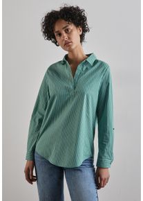 Street One Damen Longbluse, grün, casual, Gr. 38, gestreift, Web, 79% Baumwolle, 19% Polyamid, 2% Elasthan, Blusen, aus Baumwolle mit Stretchanteil