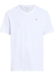 Herren T-Shirt "SS SMOOTH CTTN SOLID VNECK TEE", weiß, Basic, Gr. S, Calvin Klein Jeans, unifarben, Single Jersey, Obermaterial: 100% Baumwolle,
