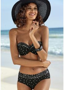 Lascana Damen Bügel-Bandeau-Bikini-Top "Leona", schwarz-weiß, Gr. 34, bedruckt, gepunktet, Recycling-Polyamid, Bikini-Oberteile, mit Pünktchenprint