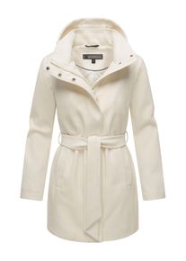 Marikoo Damen Kurzmantel "Katalinaa", weiß, Gr. XL, 90% Polyester 10% Viskose, Mäntel, Eleganter Wickel Mantel mit Taillengürtel und Oversized Hood