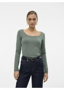 Véro Moda VERO MODA Damen Langarmshirt "VMLULU LS U-NECK TOP JRS GA NOOS", grün, modisch, Gr. XS, unifarben, Jersey, Obermaterial: 95% Baumwolle, 5% Elasthan,