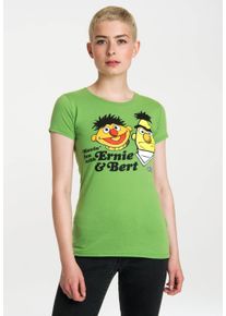 logoshirt Damen T-Shirt "Sesamstraße – Ernie & Bert", grün, casual, Gr. XS, unifarben, 100% Baumwolle, Shirts, mit lizenziertem Print