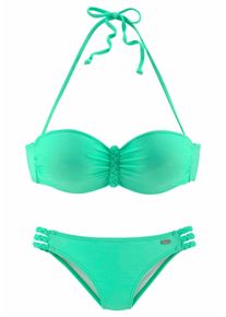 Buffalo Damen Bügel-Bandeau-Bikini, grün, Gr. 36, Flechtoptik, Polyamid, Bikini-Sets, trendiger Look, mit abnehmbaren Trägern, mit geflochtenen