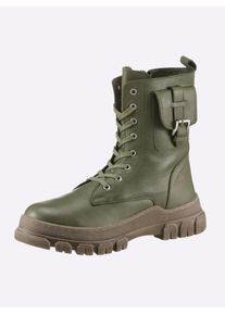 Heine Damen Schnürstiefelette, Gr. 40, grün, Leder, Leder, modisch, Schuhe