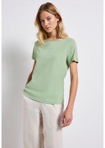 Street One Damen Shirttop, grün, casual, Gr. 46, bedruckt, Obermaterial: 50% Baumwolle, 50% Modal, Tops, mit Wording Print