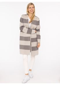 Zwillingsherz Damen Cardigan ""Streifen & Schalkragen"", grau, modisch, Gr. L, Strick, Obermaterial: 50% Viskose, 27% Polyester, 23% Nylon,