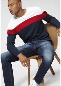 H.I.S. H.I.S Herren Rundhalspullover "neue Farben", weiß, casual, Gr. L, colorblocking, Feinstrick, Obermaterial: 50% Baumwolle, 50% Polyacryl, Pullover,