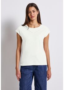 Street One Damen T-Shirt, weiß, casual, Gr. 42, unifarben, Web, 50% Modal, 50% Baumwolle, Shirts, mit Materialmix