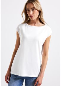Street One Damen T-Shirt, weiß, casual, Gr. 44, unifarben, Web, Stoff, 50% Baumwolle, 50% Modal, Shirts, mit U-Boot-Ausschnitt