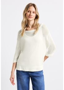 Street One Damen Strickpullover, weiß, casual, Gr. 36, unifarben, Stoff, 100% Viskose, Pullover, mit 3/4 Ärmeln