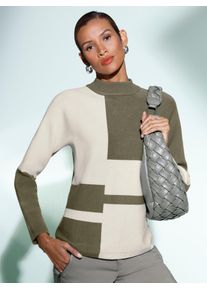 CRÉATION L CREATION L Damen Fledermauspullover "Jacquard-Pullover", grün, Gr. 36, gemustert, unifarben, 50% Viskose, 28% Polyester, 22% Polyamid, Pullover