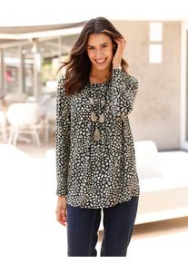Inspirationen Damen Tunikashirt "Tunikashirt", grün, Gr. 36, gemustert, mehrfarbig, bedruckt, gepunktet, 95% Viskose, 5% Elasthan, Shirts