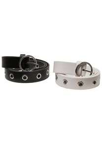Urban Classics Damen Hüftgürtel "Urban Classics Unisex Synthetic Leather Eyelet Belt 2-Pack", schwarz-weiß, Gr. S, 100% Polyester, Gürtel