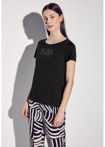 Street One Damen T-Shirt, schwarz, casual, Gr. 40, bedruckt, Web, Stoff, 50% Baumwolle, 50% Modal, Shirts, im soften Baumwoll-Mix