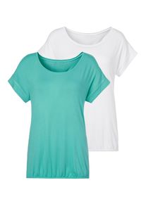Vivance Damen Kurzarmshirt "mit Gummizug im Bund", grün, Basic, Gr. 36, unifarben, Obermaterial: 95% Viskose, 5% Elasthan, Shirts, aus weichem