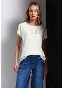 Street One Damen Shirttop, weiß, casual, Gr. 38, bedruckt, Jersey, Obermaterial: 50% Baumwolle, 50% Modal, Tops, mit Schriftzug