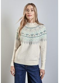 Street One Damen Strickpullover, weiß, casual, Gr. 42, gemustert, Web, 37% Baumwolle, 34% Polyacryl, 26% Polyester, 3% Elasthan, Pullover, mit