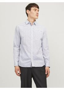 Jack & Jones JACK & JONES Herren Langarmhemd "JJEREMY DETAIL SHIRT LS NOOS", weiß, modisch, Gr. M, bedruckt, Web, Obermaterial: 100% Baumwolle, Hemden