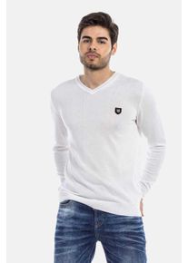 Cipo & Baxx CIPO & BAXX Herren V-Ausschnitt-Pullover "Pullover", weiß, casual, Gr. M, unifarben, 65% Polyester;35% Viskose, Pullover, mit V-Ausschnitt, CP242
