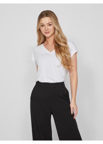 Vila Damen V-Shirt "VIMODALA V-NECK S/S TOP - NOOS", weiß, modisch, Gr. M, unifarben, Jersey, Obermaterial: 70% Modal, 30% Polyester, Shirts
