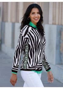 Classic Basics Damen Strickpullover "Rundhals-Pullover", schwarz-weiß, Gr. 40, gemustert, animal-print, mehrfarbig, 100% Polyacryl, Pullover