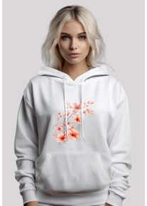 F4NT4STIC Damen Kapuzenpullover "Rosa Blumenzweig 3D", weiß, casual, Gr. M, Obermaterial: 65% Baumwolle, 35% Polyester, Pullover, Premium Qualität