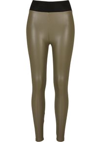 Urban Classics Damen Leggings "Urban Classics Damen Ladies Faux Leather High Waist Leggings", grün, Gr. S, unifarben, 91% Polyester, 9% Elasthan,
