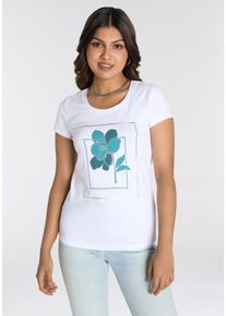 Laura Scott Damen T-Shirt, grün, feminin, Gr. 34, bedruckt, Single Jersey, Obermaterial: 95% Baumwolle, 5% Elasthan, Shirts, mit modischem Frontprint