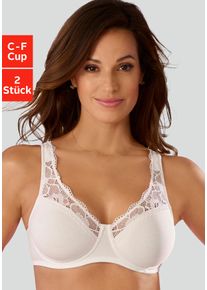 Petite Fleur Damen Minimizer-BH, Gr. 75, weiß, Jersey, Spitze, Obermaterial: 75% Baumwolle, 18% Polyamid, 7% Elasthan, klassisch, BHs, mit Bügel aus