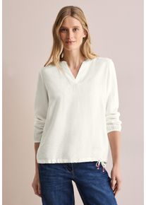 Cecil Damen Langarmbluse, weiß, casual, Gr. XL, unifarben, Stoff, 85% Modal, 15% Polyester, Blusen, mit geschlitztem Rundhalsausschnitt