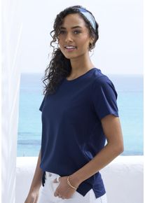 Beach Time BEACHTIME Damen T-Shirt "mit modischem Schlitz am Saum", blau, Basic, Gr. 40, unifarben, Single Jersey, Obermaterial: 100% Baumwolle, Shirts, aus