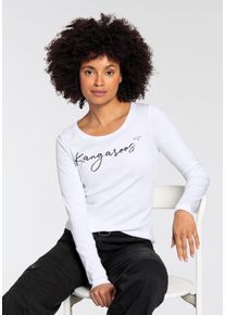 Kangaroos Damen Longsleeve, weiß, casual, Gr. 44, unifarben mit Farbeinsatz, kontrastfarbene Details, bedruckt, Rippware, Obermaterial: 100%