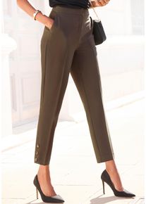 Lascana Damen Anzughose, grün, modisch, Gr. 34, unifarben, Twill, Obermaterial: 75% Polyester, 20% Viskose, 5% Elasthan, Hosen, mit Knöpfen am