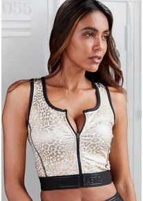 active by Lascana LASCANA ACTIVE Damen Crop-Top, weiß, sportlich, Gr. XS, animal-print, bedruckt, Jersey, Obermaterial: 85% Polyester, 15% Elasthan, Tops, Sporttop mit