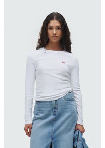 Levi's LEVI'S Damen Langarmshirt "ESSENTIAL HM LS TEE", weiß, casual, Gr. M, unifarben, Single Jersey, Obermaterial: 100% Baumwolle, Shirts, mit Logo
