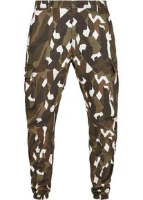 Urban Classics Herren Cargohose "Urban Classics Herren Geometric Camo Stretch Twill Cargo Pants", grün, Gr. 30, 98% Baumwolle, 2% Elasthan, Hosen