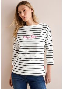 Cecil Damen 3/4-Arm-Shirt, weiß, Basic, Gr. S, gestreift, Web, Stoff, 48% Baumwolle, 48% Modal, 4% Elasthan, Shirts, mit 3/4 Ärmeln