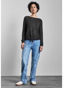 Street One Damen Langarmshirt, schwarz, casual, Gr. 36, unifarben, Stoff, 47% Viskose, 30% Polyester, 19% Nylon, 4% Elasthan, Shirts, mit Tunnelzug
