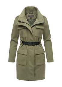 Marikoo Damen Kurzmantel "Tanokoo", grün, Gr. XL, 90% Polyester 10% Viskose, Mäntel, Eleganter Übergangsmantel mit großen Taschen und Stretch-Gürtel