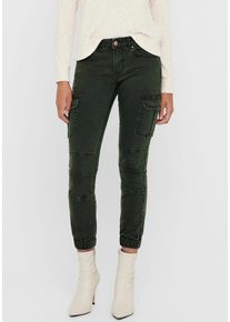 Only Damen Cargohose "ONLMISSOURI REG ANK CARGO PNT NOOS", grün, casual, Gr. 42, unifarben, Web, Obermaterial: 98% Baumwolle, 2% Elasthan, Hosen, mit