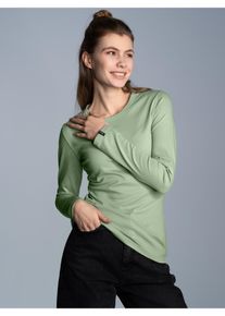 TRIGEMA Damen Longsleeve "TRIGEMA Langarmshirt", grün, Basic, Gr. L, 95% Baumwolle, 5% Elastan, Shirts