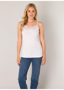 Base Level Damen Spitzentop, weiß, casual, Gr. 42, unifarben, Web, Obermaterial: 95% Lyocell, 5% Elasthan, Tops, mit Spaghetti-Trägern und