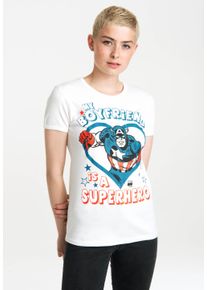 logoshirt Damen T-Shirt "Marvel - My Boyfriend Is A Superhero", weiß, casual, Gr. XS, bedruckt, 100% Baumwolle, Shirts, mit lizenzierten