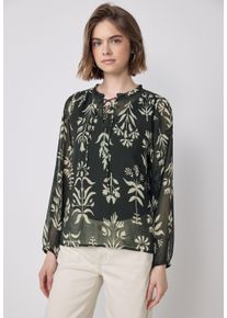 Damen Langarmblusedesert pine grün, casual, Gr. 38, STREET ONE STUDIO, bedruckt, Stoff, 100% Polyester, Blusen, mit dekorativen Bändchen