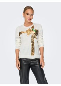 Only Damen Weihnachtspullover "ONLXMAS LS O-NECK MIX DETAIL BOX KNT", weiß, modisch, Gr. XS, gemustert, Strick, Obermaterial: 100% Polyacryl, Pullover