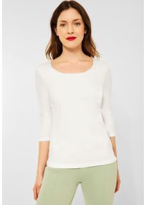 Street One Damen 3/4-Arm-Shirt, weiß, Basic, Gr. 42, unifarben, Web, 50% Modal, 50% Baumwolle, Shirts, mit Rundhalsausschnitt
